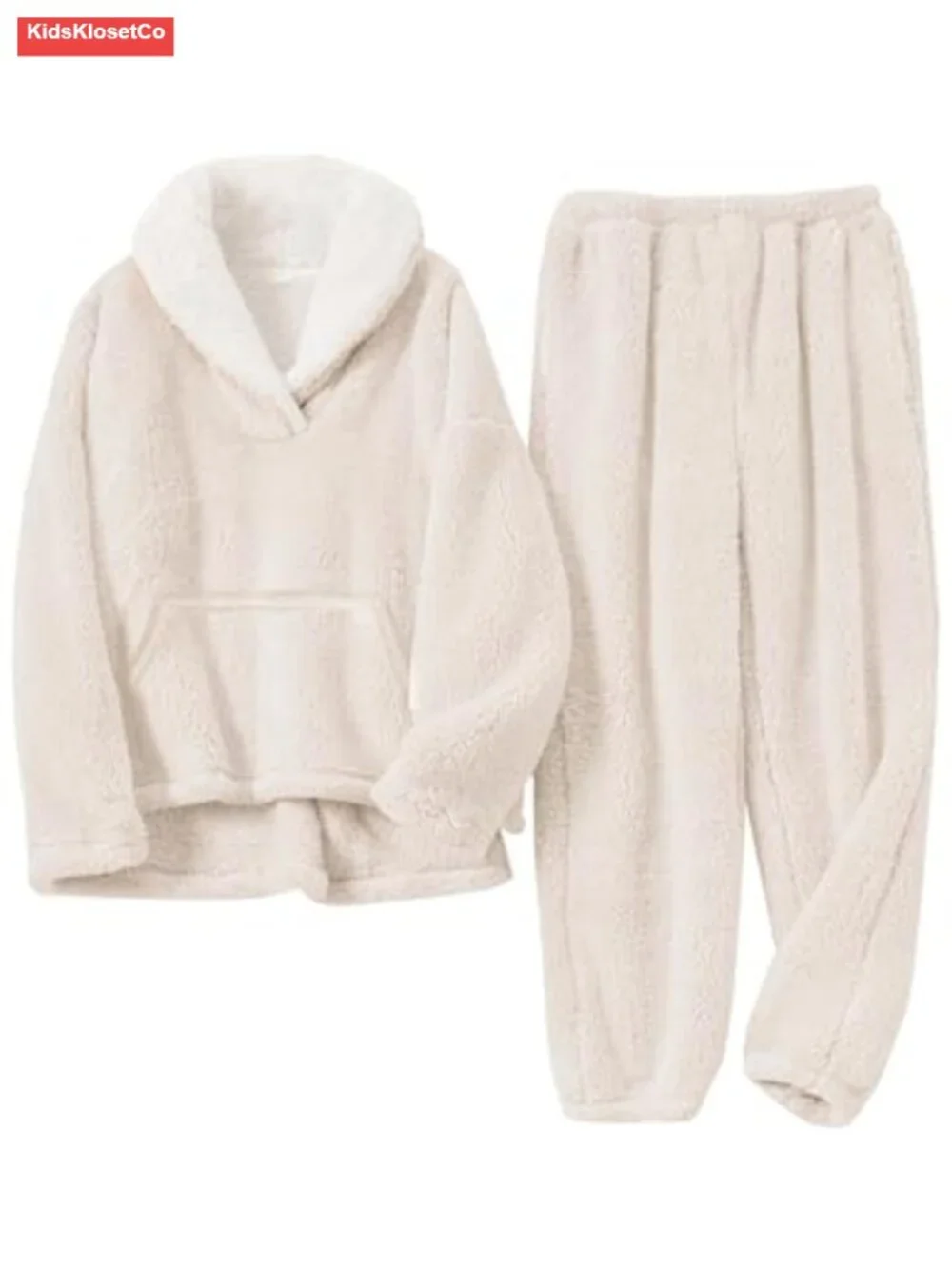 Girls Fleece Pants Set Fuzzy 2 Piece Outfit Lapel Collar Pullover Sweatshirt